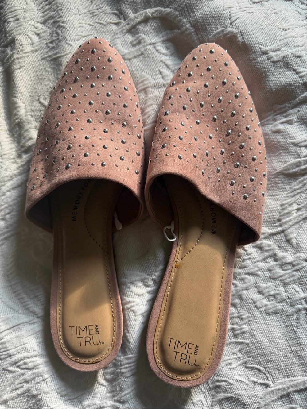 Time and Tru Blush Pink Studded Slip-On Mules
